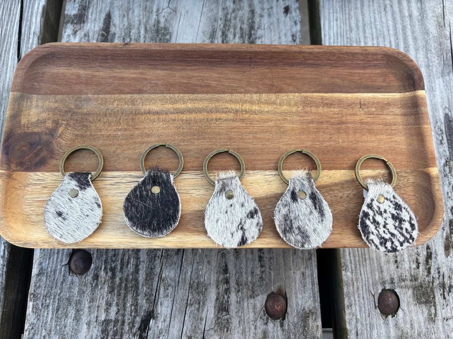 Round Cowhide Keychain