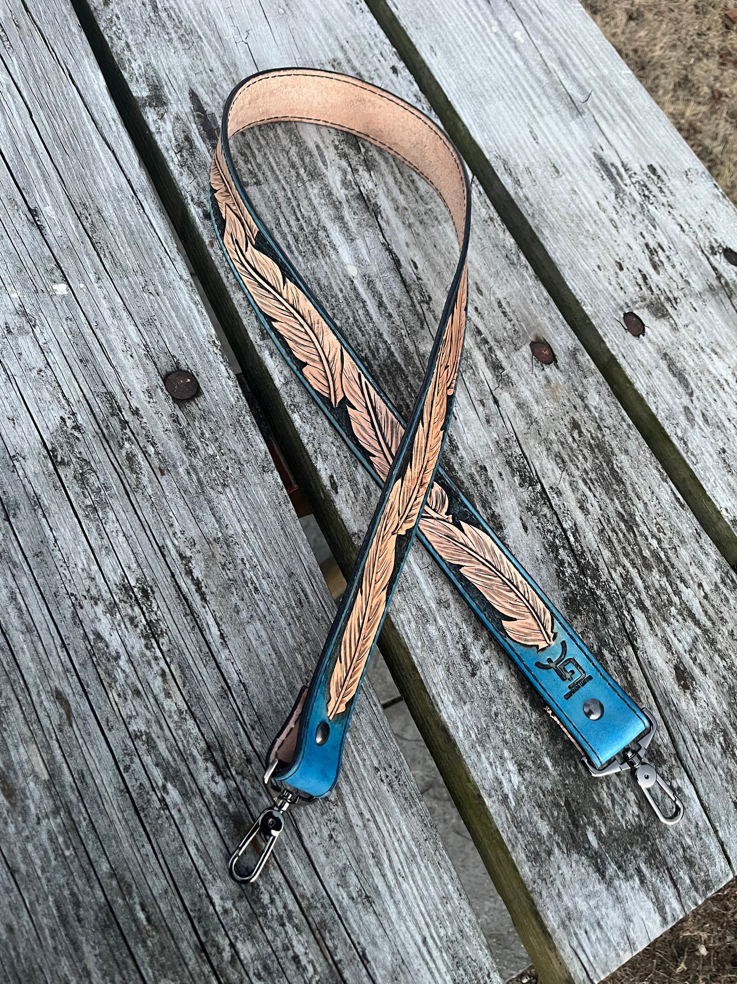 Blue Feathered Purse Strap