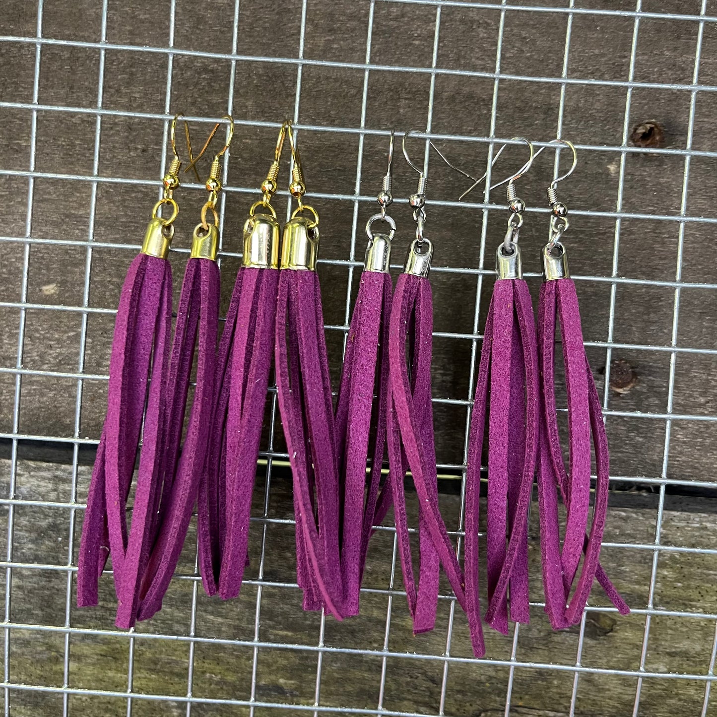 Purple fringe earrings