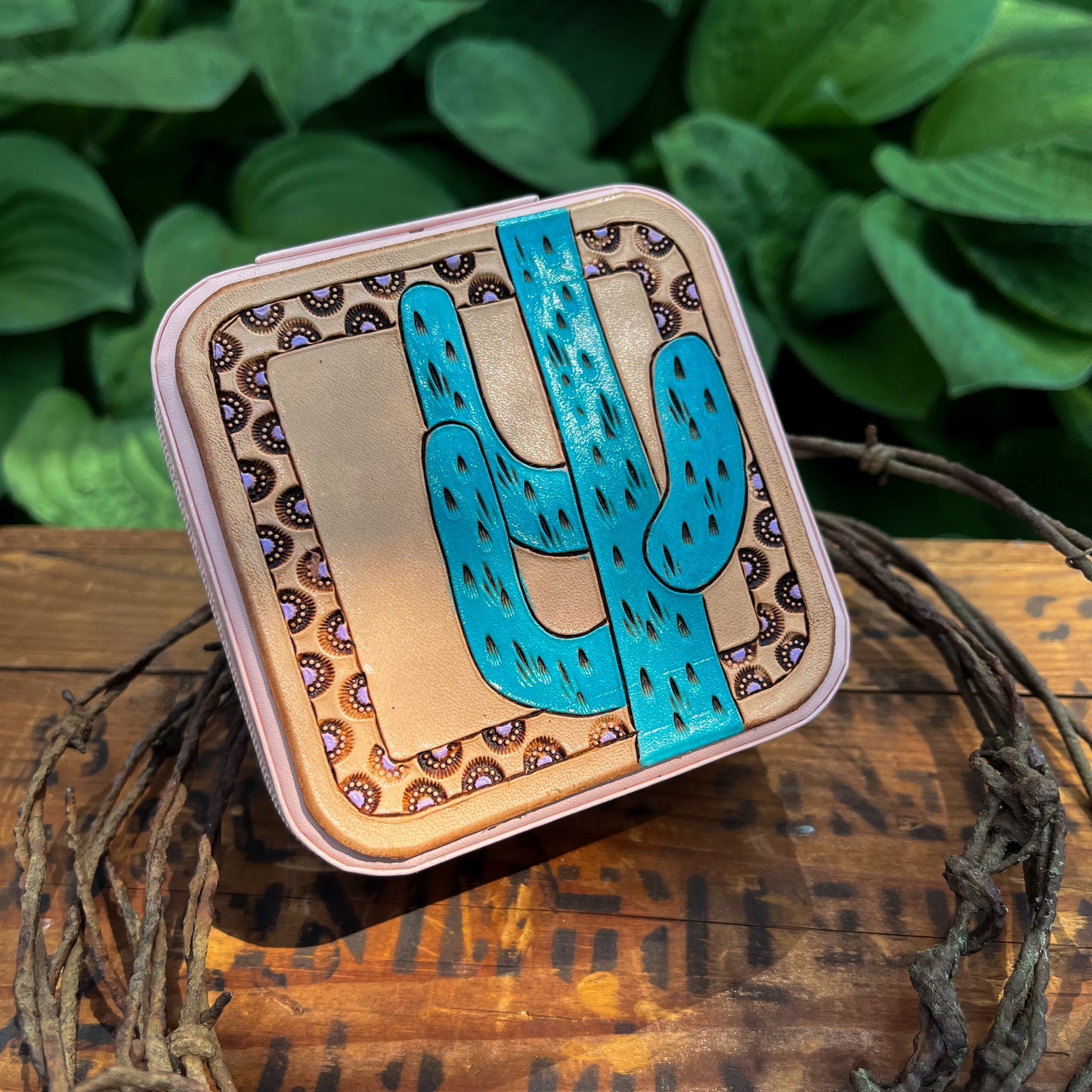 Turquoise Cactus Travel Jewelry Box