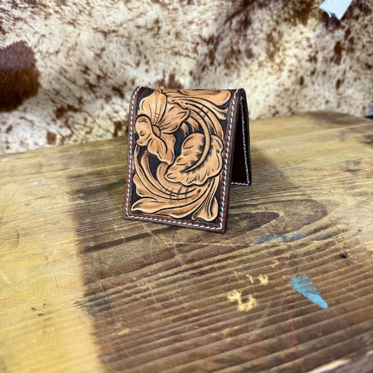 Floral Tooled Money Clip Wallet