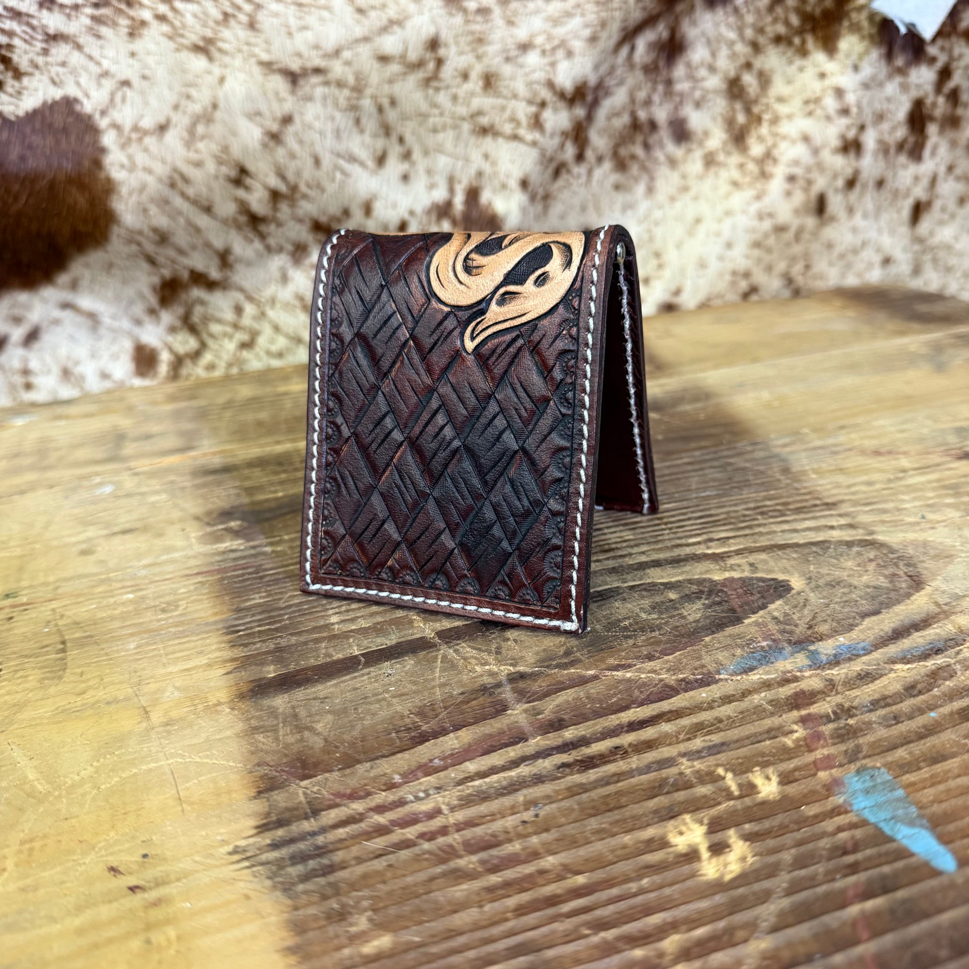 Floral Tooled Money Clip Wallet
