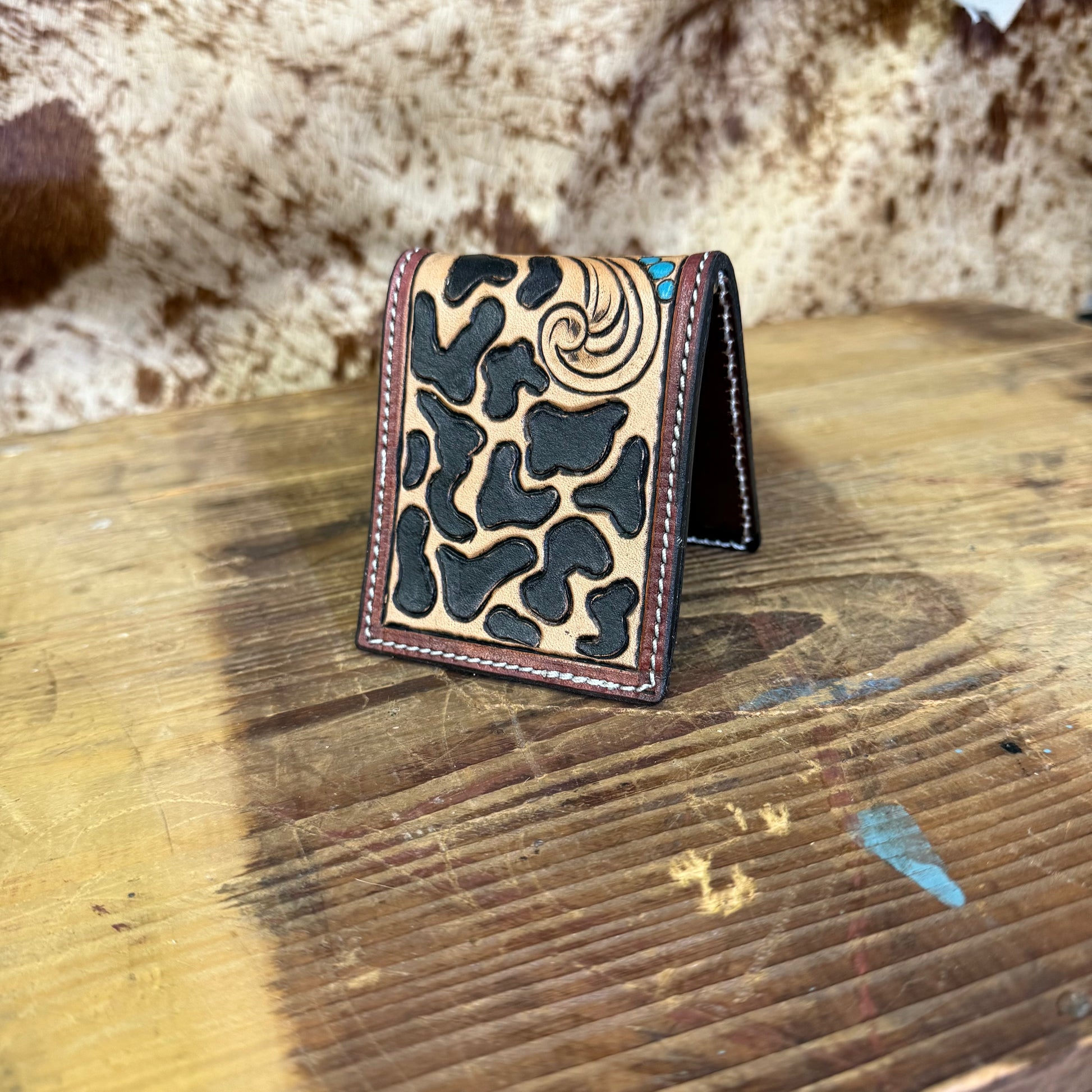 Floral Tooled Money Clip Wallet
