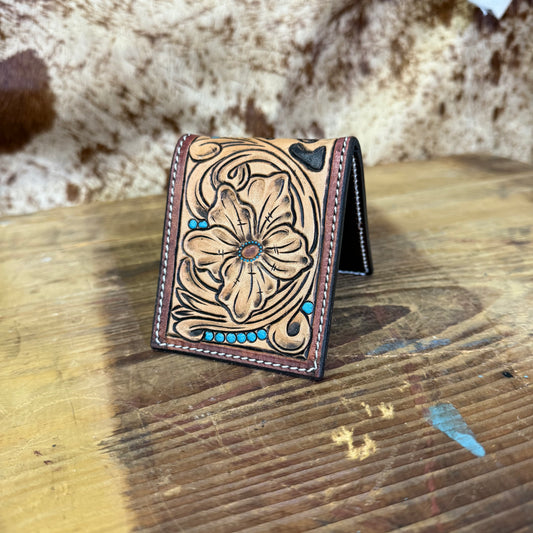Floral Tooled Money Clip Wallet