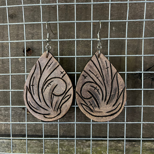 Dark Brown Tooled Earrings