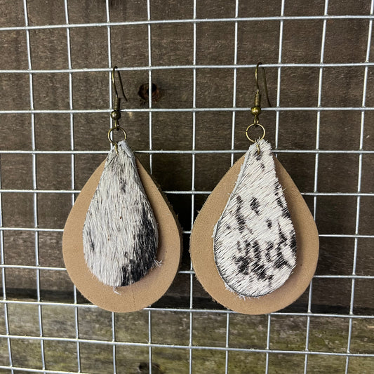 Cowhide Tear Drop Earrings